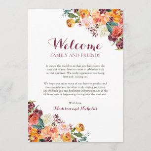Fall Flower Wedding Hotel Welcome Cards, Orange Programme
