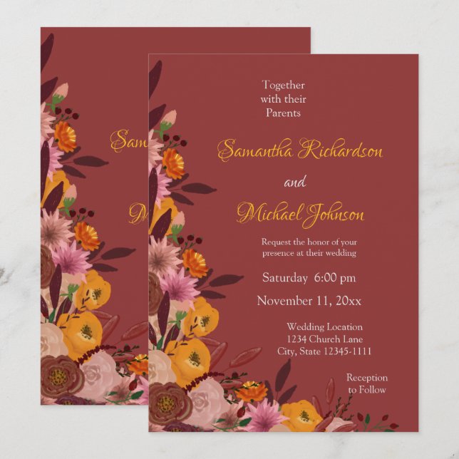 Fall Flower Wedding Invitation (Front/Back)