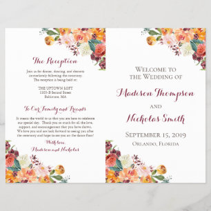 Fall Flower Wedding Program Booklets, Orange Pink Flyer