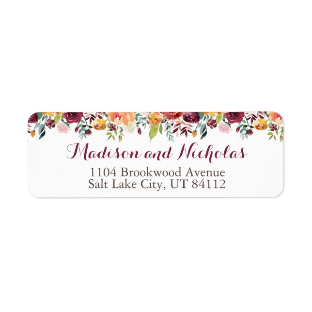 Fall Flower Wedding Return Address Label, Orange (Front)