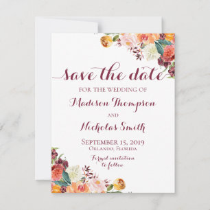 Fall Flower Wedding Save The Date Card, Orange