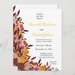 Fall Flower Wedding White Invitation