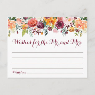 Fall Flower Wedding Wishes Cards, Orange Pink Postcard