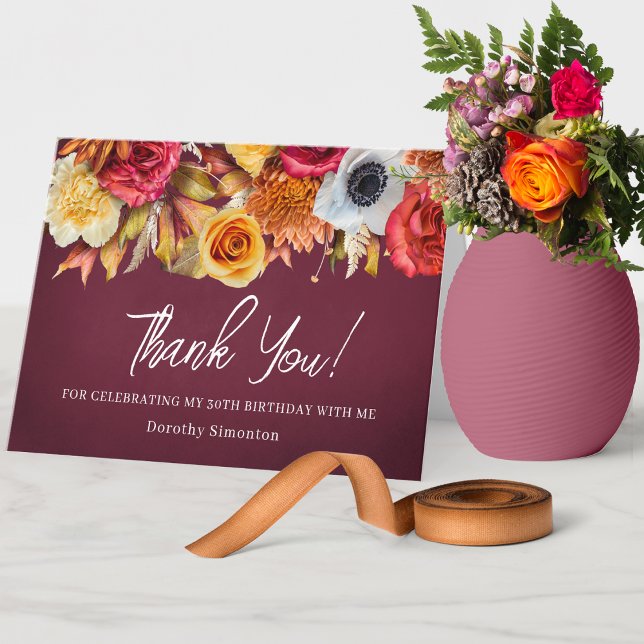 Fall Flowers 30th Birthday Folded Thank You Card (Say thank you with style!
Matching items available. Message me for help to see them. )