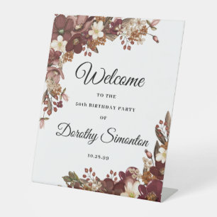 Fall Flowers 50th Birthday Party Welcome Pedestal Sign