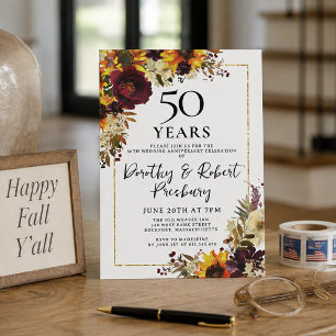 Fall Flowers 50th Wedding Anniversary Party Invitation