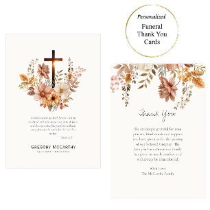 Fall Flowers and Cross Roman Catholic Funeral Thank You Card