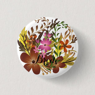 Fall flowers and leaves 3 cm round badge