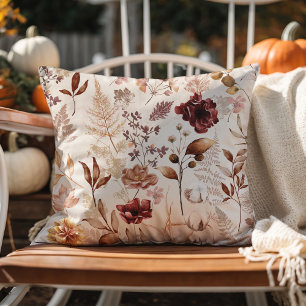 Fall Flowers and Leaves Watercolor Cushion