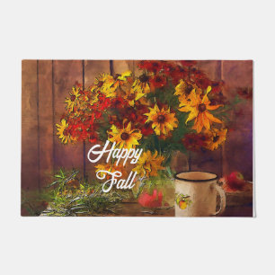 Fall flowers and mug with customisable text doormat