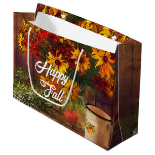 Fall flowers and mug with customisable text large gift bag