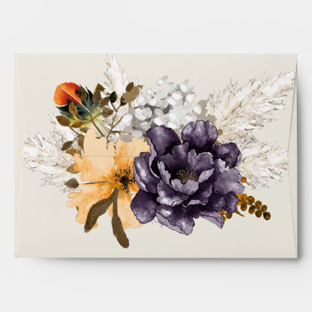 Fall Flowers and Pampas Grass Ivory Wedding Envelope (Back (Top Flap))