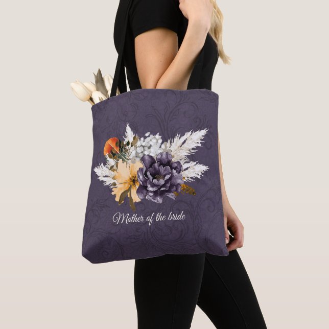 Fall Flowers and Pampas Grass Mother of the Bride Tote Bag (Close Up)