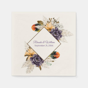 Fall Flowers and Pampas Grass Wedding Napkin