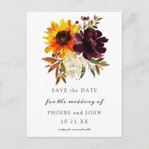 Fall Flowers and Photograph Save the Date Postcard