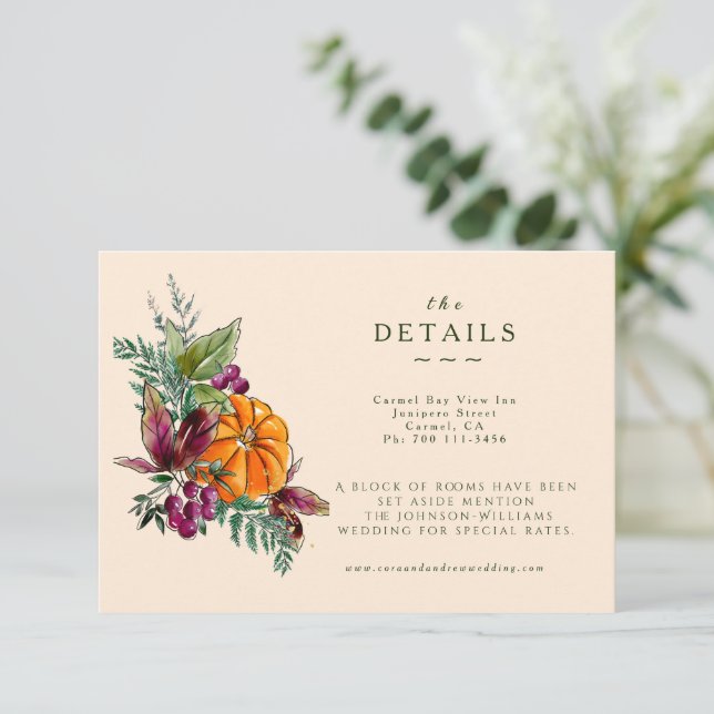 Fall Flowers and Pumpins Details Enclosure Card (Standing Front)
