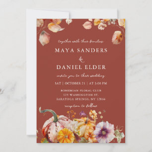 Fall Flowers and Pumpkins Cosy Wedding Invitation