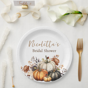 Fall Flowers and Pumpkins Watercolor Autumn Paper Plate