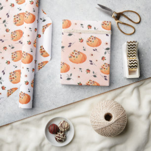 Fall Flowers and Pumpkins Wrapping Paper