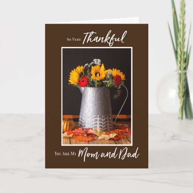 Fall Flowers Autumn Leaves Thanksgiving Mum & Dad Card (Front)