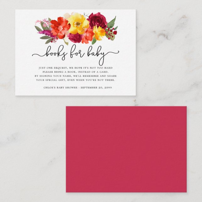 Fall Flowers Book Request Baby Shower Enclosure Card (Front/Back)