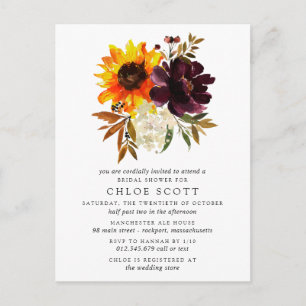 Fall Flowers Bridal Shower Invitation Postcard