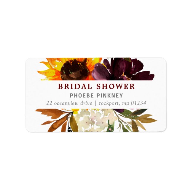 Fall Flowers Bridal Shower Return Address Label (Front)
