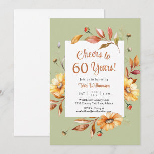 Fall Flowers Cheers to 60 Years 60th Birthday Invitation