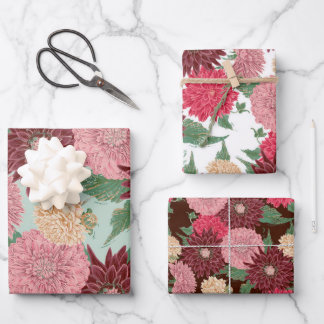 Fall Flowers Dahlien Wrapping Paper Sheet