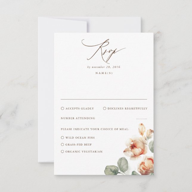 Fall Flowers Elegant Wedding RSVP (Front)