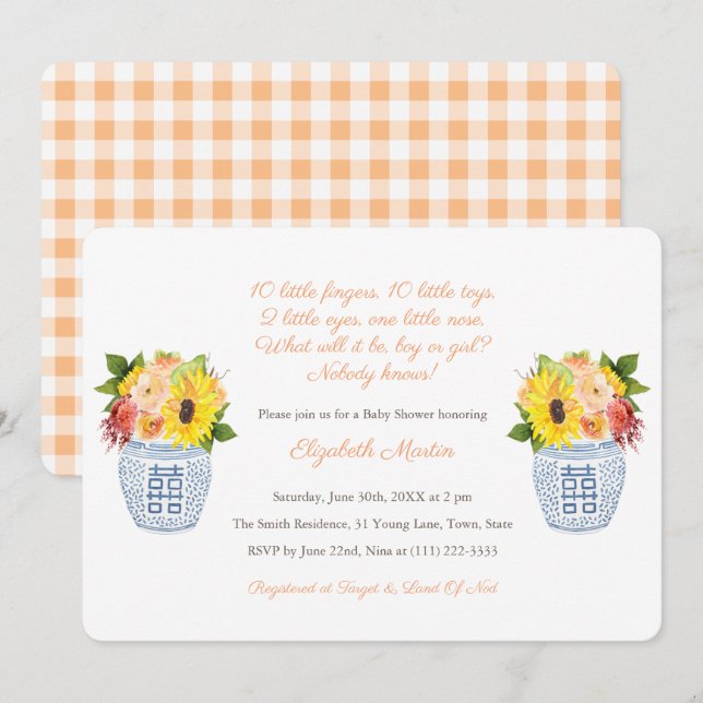 Fall Flowers Gender Neutral Autumn Baby Shower Invitation (Front/Back)