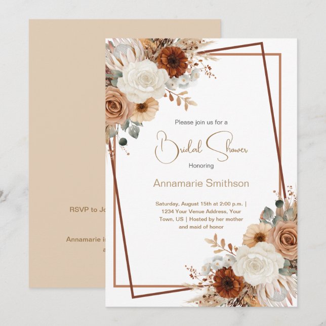 Fall Flowers Geometric Wreath Bridal Shower |  Invitation (Front/Back)
