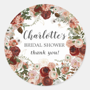 Fall Flowers Greenery Bridal Shower Thank You Classic Round Sticker