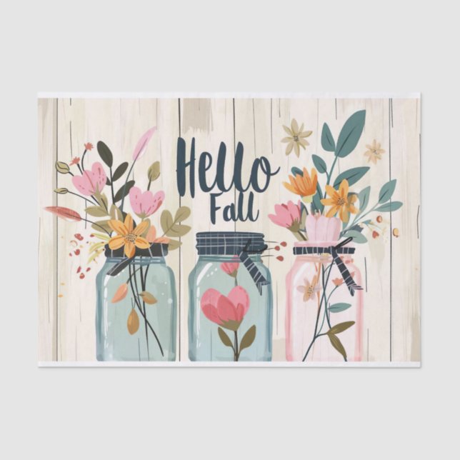 Fall Flowers in Mason Jars Decoupage Tissue Paper (Front)