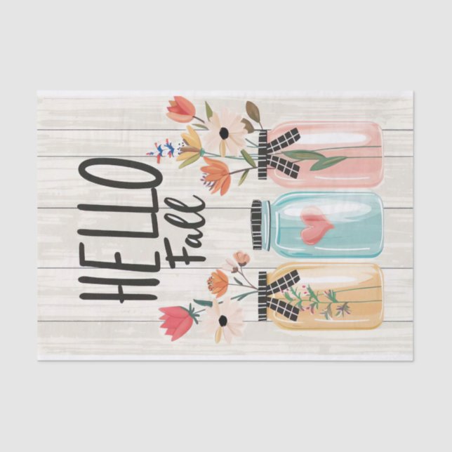 Fall Flowers in Mason Jars Decoupage Tissue Paper (Front)