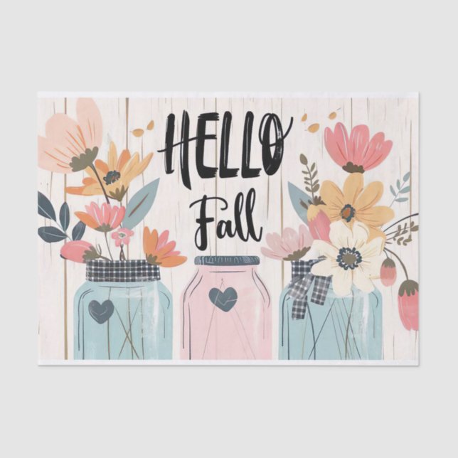 Fall Flowers in Mason Jars Decoupage Tissue Paper (Front)