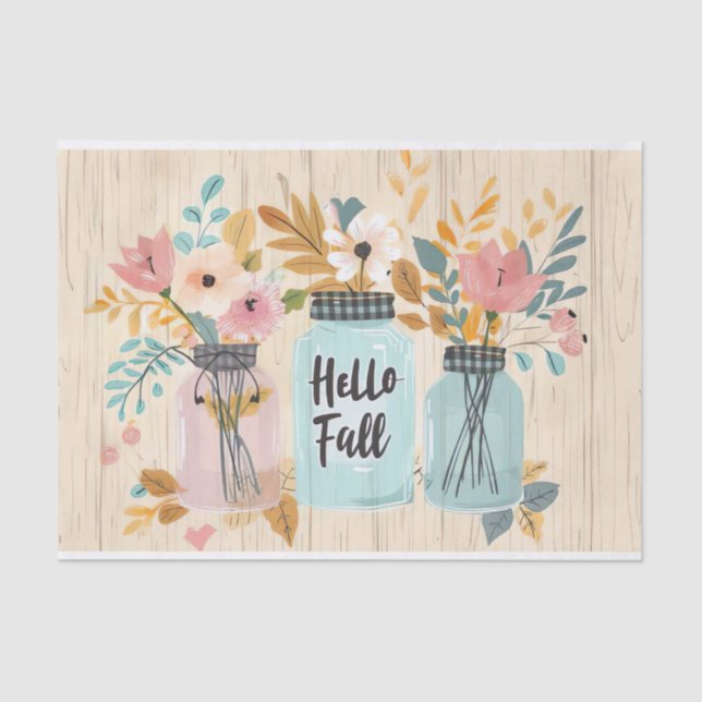 Fall Flowers in Mason Jars Decoupage Tissue Paper (Front)