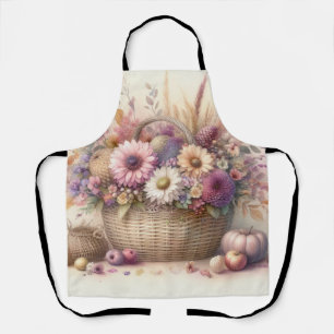 Fall flowers in pastel colours watercolor painting apron