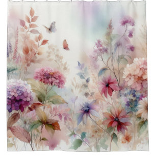 Fall flowers in pastel colours watercolor painting shower curtain
