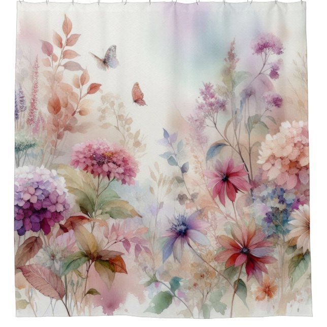 Fall flowers in pastel colours watercolor painting shower curtain (Front)