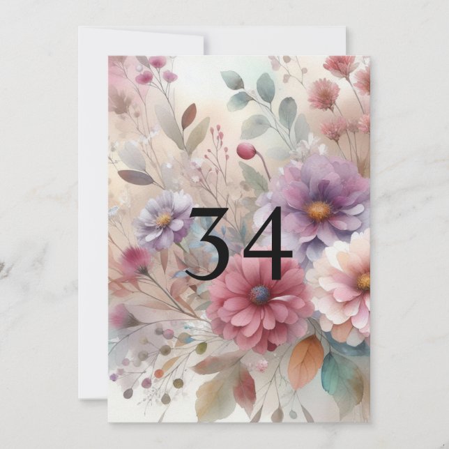 Fall flowers leaves watercolor calligraphy text invitation (Front)