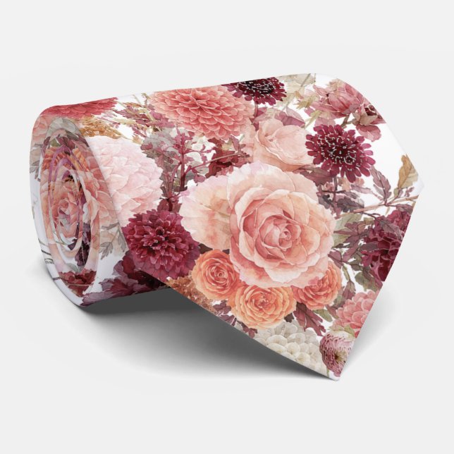 Fall Flowers Neck Tie (Rolled)