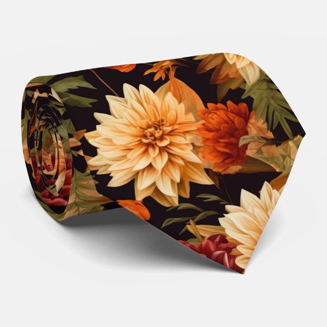 Fall Flowers on Black Tie (Rolled)