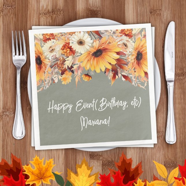 Fall Flowers on Sage Party Napkins (Creator Uploaded)
