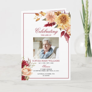 Fall Flowers Photo Memorial Funeral Programs Card