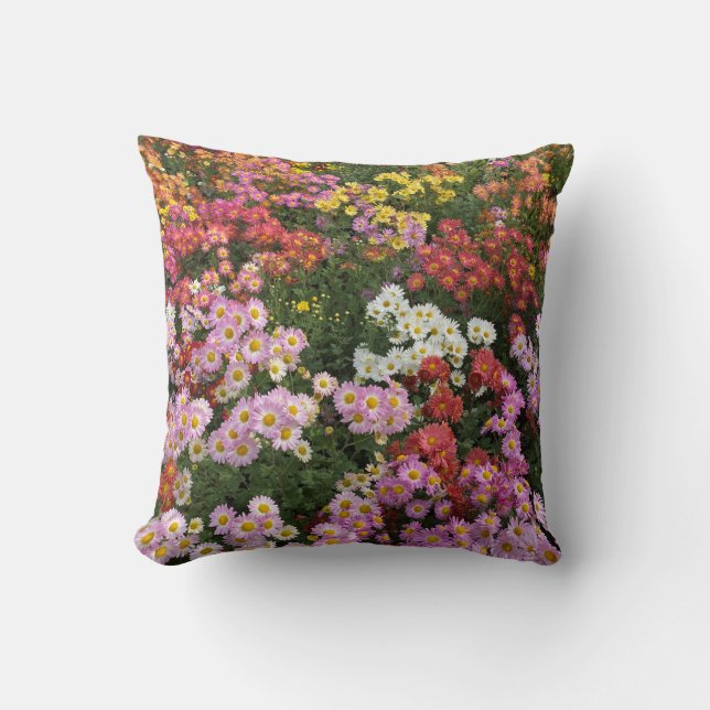 Fall Flowers pillow, orange, yellow, pink daisies Cushion (Front)