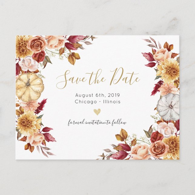 Fall flowers save the date postcard (Front)