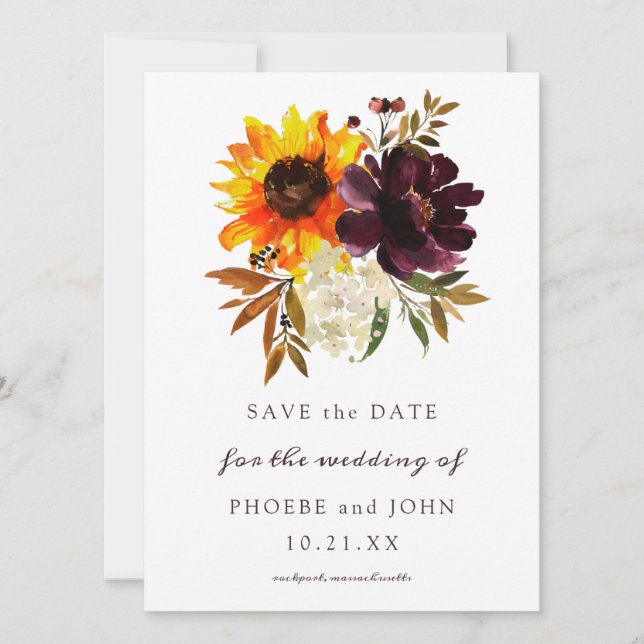 Fall Flowers Save the Date Wedding (Front)
