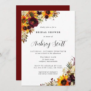 Fall Flowers Sunflower Rose Bridal Shower Invitation