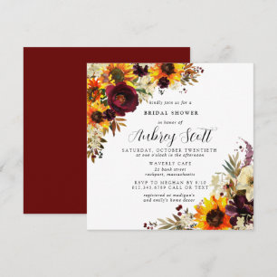Fall Flowers Sunflower Rose Bridal Shower Invitation